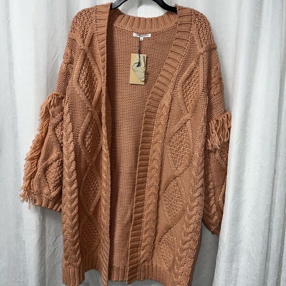 Label of Love Sweaters - Label of Love Peach Rust Cable Knit Oversized Open Front Cardigan Size M / L NWT